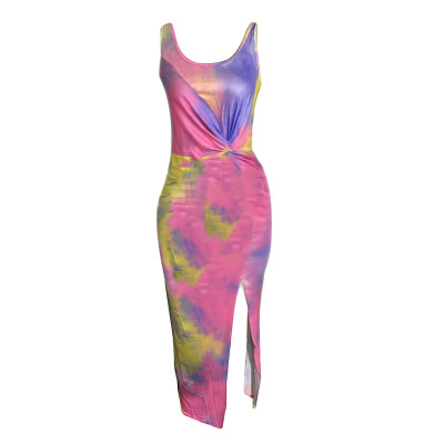 Plus Size Women Tie Dye Print Sleeveless Dress