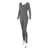 Women's Low Back Solid Color Long Sleeve Jumpsuit Fall Slim Sports Basic Overall Pants