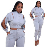 Women's Style Zip-Up Casual Two Piece Pants Set