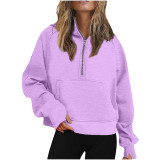 Autumn And Winter Ladies Sports Half Zipper Yoga Clothing Loose Hooded Fleece Sweater