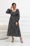 Fall French Print Square Neck Puff Sleeve Slim Waist Dress