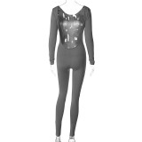 Women's Low Back Solid Color Long Sleeve Jumpsuit Fall Slim Sports Basic Overall Pants