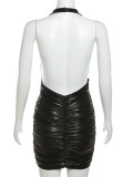 Women's Fall Fashion Deep Halter Neck Low Back Sexy Slim Bodycon Dress