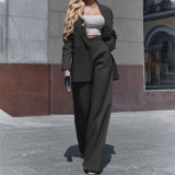 Women Solid Blazer and Pants Two-piece Set