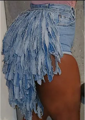 Women Fringed Denim Shorts