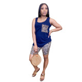 Women Casual Summer Leopard Print Sleeveless Top and Shorts Two-Piece Set