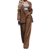 Women Solid Blazer and Pants Two-piece Set