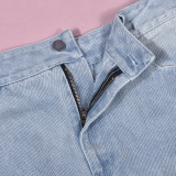 Women Denim Pocket Slit Fringe Skirt