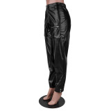 Women Split Pu Leather Trousers