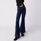 Spring And Autumn Irregular Denim Pants Women's High Waist Slim Fit Bell Bottom Trousers