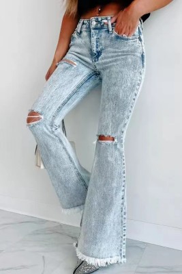 Ripped Denim Pants Women's Micro-Boot Washed High Waist Jeans