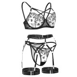 Lace Embroidered Girl Clothing Mesh See-Through Sexy Three-Piece Lingerie Set