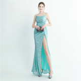 Sexy Straps Sequin Long Dress Plus Size Beauty Formal Party Evening Gown