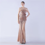 Sexy Straps Feather Sequins Flower Wedding Party Evening Dress