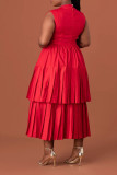 Spring Summer Solid Color Multi-Layered Pleated Women's Dresses