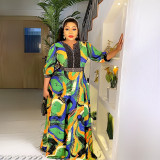 African Plus Size Women's Beaded Print Swing Dress