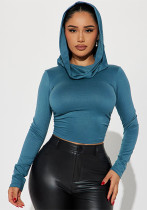 Women's Autumn Solid Color Casual Hooded Long Sleeve Crop Slim Fit T-Shirt Top