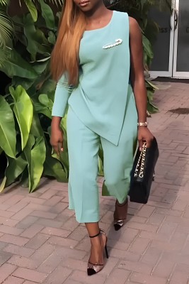 Spring Fall Single Long Sleeve Fake Two-Piece Solid Color Jumpsuit