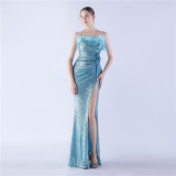 Sexy Straps Feather Sequins Flower Wedding Party Evening Dress