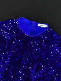 Round Neck Long Sleeve Shiny Sequin Tassel Formal Party Prom Dress