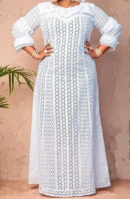 Plus Size Women Lace Hollow Maxi Dress