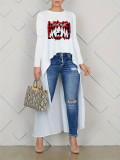 Women Fall Casual Printed Long Sleeve Long Top