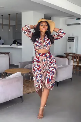 Women Casual printed shirt and skirt two-piece set