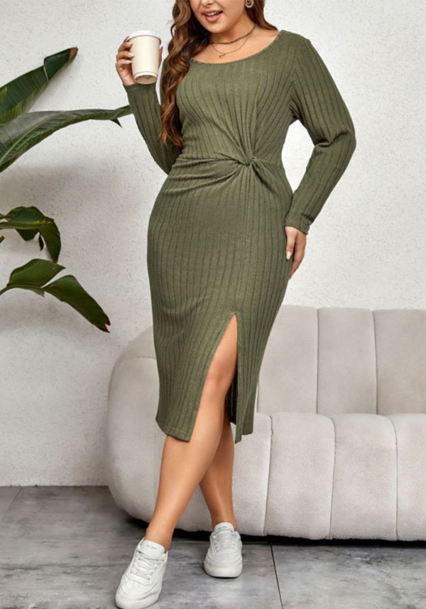 Women Round Neck Slit Dress