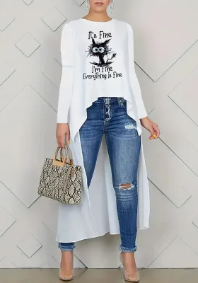 Women Fall Casual Printed Long Sleeve Long Top