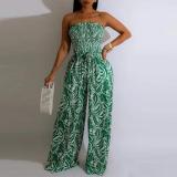 Women Summer Printed Strapless Sexy Off-the-Shoulder Wide-Leg Jumpsuit