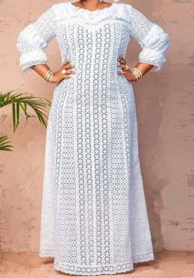 Plus Size Women Lace Hollow Maxi Dress