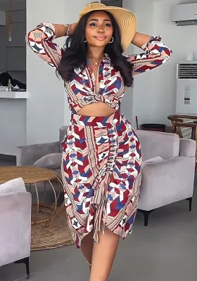 Women Casual printed shirt and skirt two-piece set