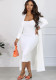 Women Ribbed Long Sleeve Robe and U-neck Suspender Midi Dress Two-piece Set