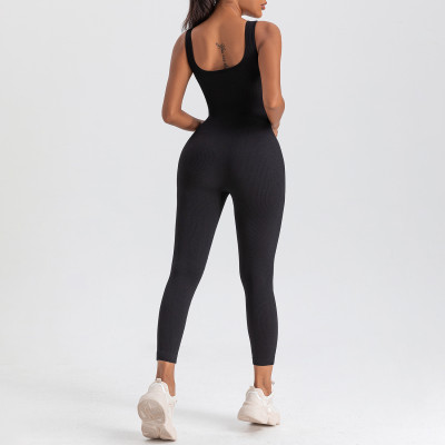 Women Seamless Yoga Ribbed Fitness Backless Jumpsuit