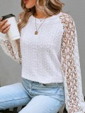 Autumn Long Sleeve Round Neck Lace Patchwork Solid Color Shirt