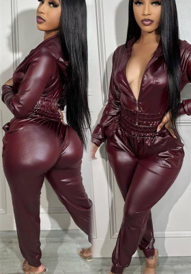Fashionable And Sexy Pu Leather Casual Two-Piece Suit