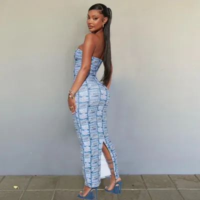Women's Summer Printed Strapless Slim Sexy Bodycon Dress