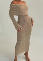 Autumn Women's Sexy See-Through Off Shoulder High Waist Slim Knitting Dress