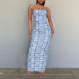 Women's Summer Printed Strapless Slim Sexy Bodycon Dress