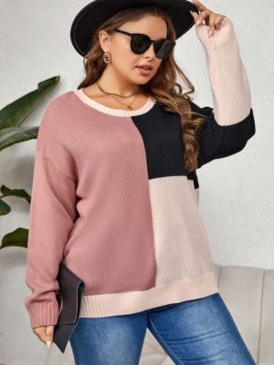 Fall/Winter Round Neck Contrast Color Casual Sweater