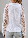 Autumn Long Sleeve Round Neck Lace Patchwork Solid Color Shirt
