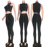 Women Summer Style Irregular Lines Sleeveless Top and Pant Two-piece Set