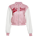 Fall Women Embroidered Contrast Color Patchwork Baseball Jacket