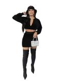Women velvet Fall and winter long-sleeved Crop Top and Mini Skirt two-piece set