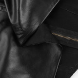Women Fall Fashion Contrast Color Long Sleeve Pu-Leather Crop Jacket