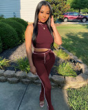 Women Summer Style Irregular Lines Sleeveless Top and Pant Two-piece Set