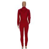 Women hooded zipper Top and Pant Casual two-piece set