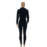 Women hooded zipper Top and Pant Casual two-piece set