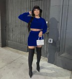 Women velvet Fall and winter long-sleeved Crop Top and Mini Skirt two-piece set