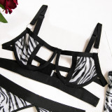 Zebra See-Through Sexy Lingerie Four-Piece Set With Leg Socks